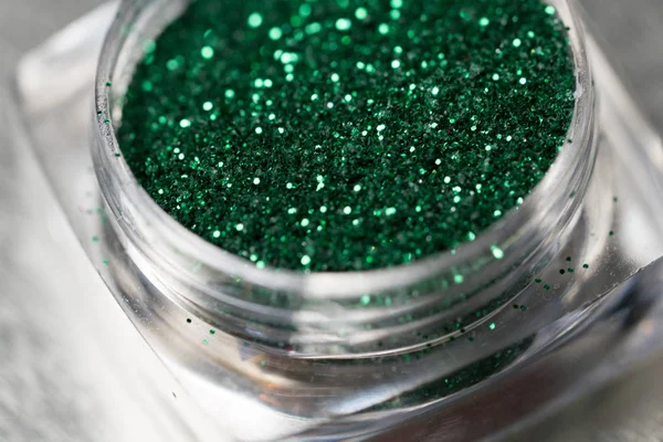 Green nail makeup glitter — Stock Photo, Image