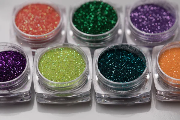 Set of colorful nail makeup glitter — Stock Photo, Image