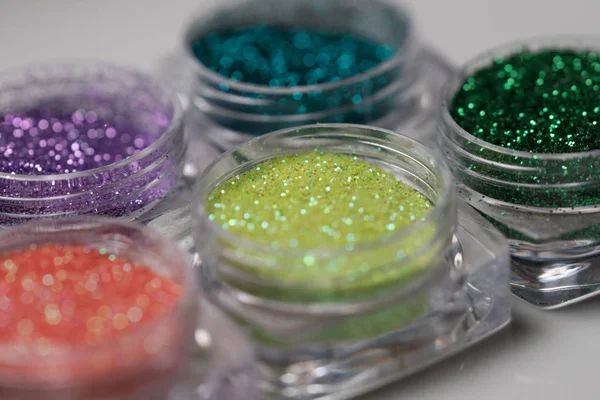 Set of colorful nail makeup glitter — Stock Photo, Image