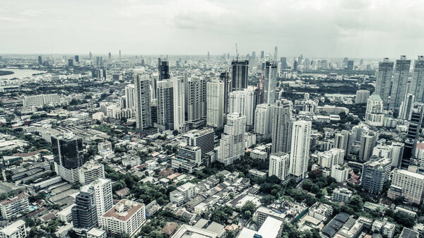 Aerial drone view of Bangkok during cloudy day