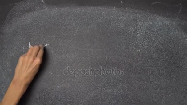 Χέρι που γράφει «Κρατήσει ηρεμήσει» στον μαύρο πίνακα κιμωλίας — Αρχείο Βίντεο