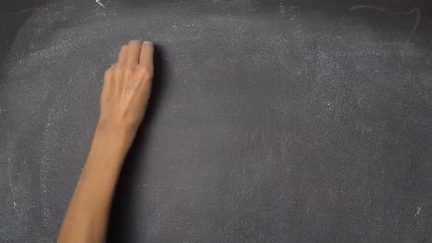 Hand writing "TIME TABLE" on black chalkboard — Stock Video