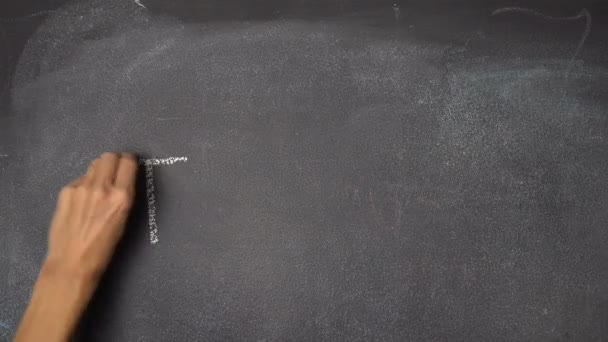 Hand writing "TIME" on black chalkboard — Stock Video