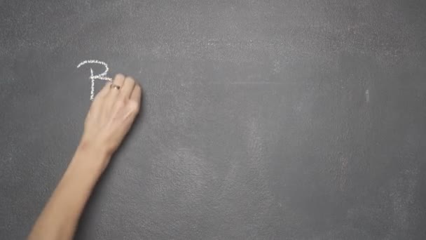 Hand writing "BANK" and "BITCOIN" on black chalkboard — Stock Video