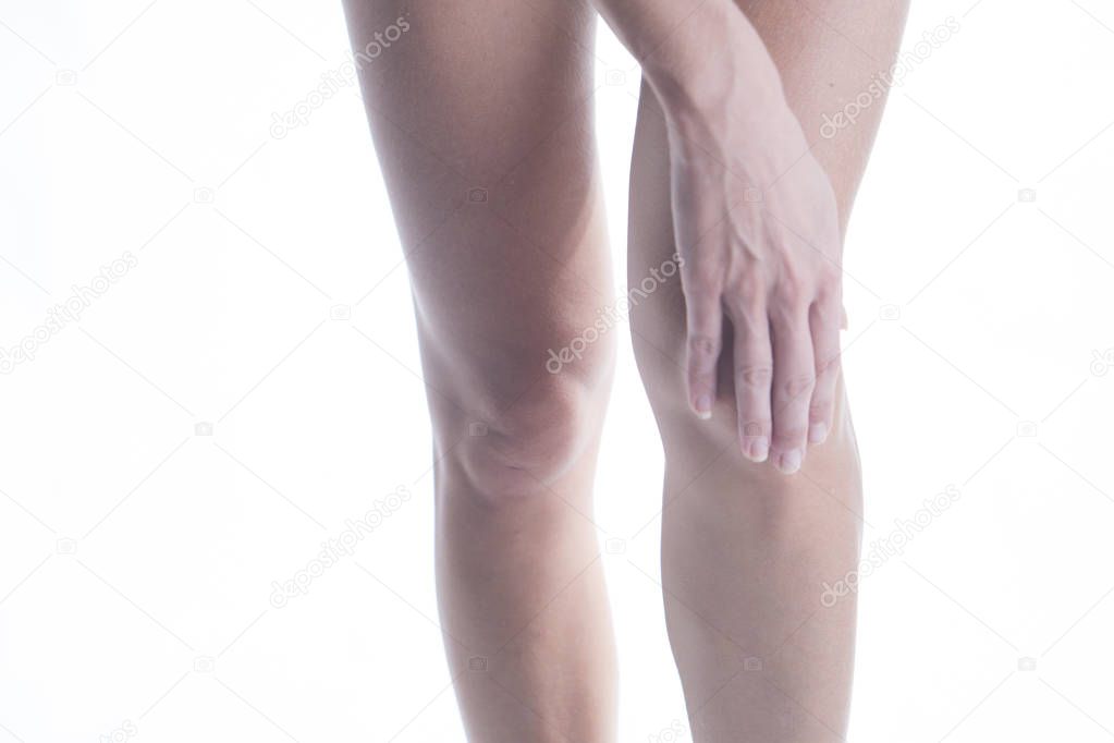 Closeup of female leg with painful knee