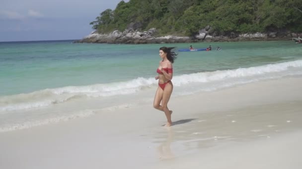 Bella ragazza sulla spiaggia paradiso — Video Stock