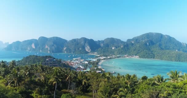 Aerial Drone View Main Pier Ton Sai Phi Phi Island — Stock Video