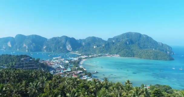 Vista Aérea Drone Principal Pier Ton Sai Ilha Phi Phi — Vídeo de Stock