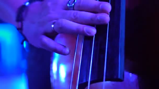 Closeup Hand Musician Playing Contra Bass Concert — Stock Video