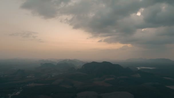 Aerial Drönarvy Solnedgång Tropiska Phang Nga Bay Thailand — Stockvideo