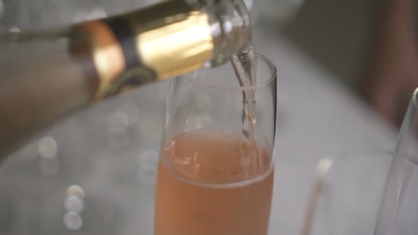 Closeup Rose Champagne Pouring Glass Official Event Corporate Concept Video — Stock Video