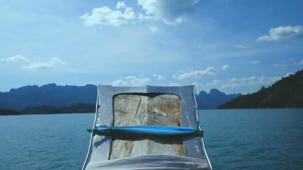 Hermosa Vista Del Lago Montaña Río Desde Barco Presa Ratchaprapa — Vídeos de Stock