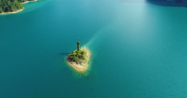 Vue Aérienne Par Drone Petit Rocher Sur Lac Dans Parc — Video