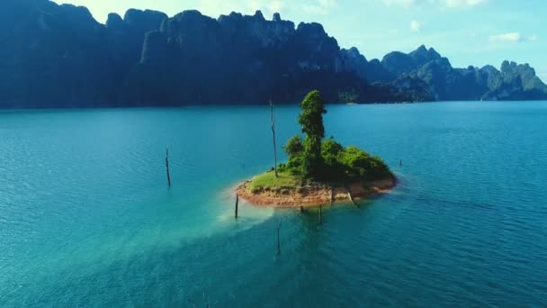 Aerial Drone View Small Rock Lake Khao Sok National Park — Stock Video