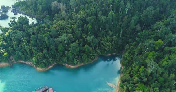 Drone Draufsicht Auf Wunderschönen Dschungel Und See Khao Sok Nationalpark — Stockvideo