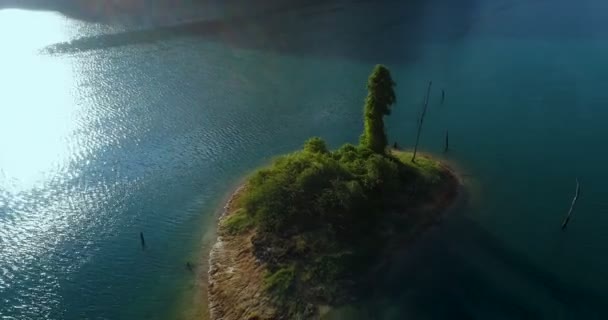 Veduta Aerea Drone Piccola Roccia Sul Lago Nel Parco Nazionale — Video Stock