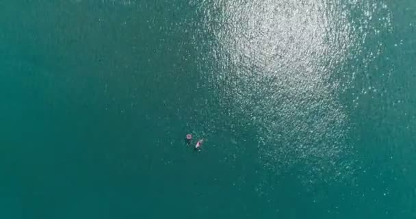 Пара Отпуске Воздушный Вид Пары Наслаждающейся Отпуском Удивительной Чистой Морской — стоковое видео