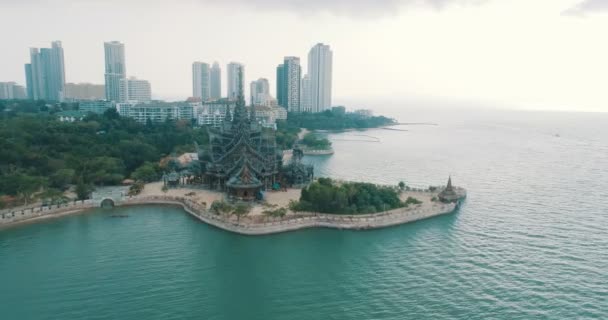 Vue Aérienne Par Drone Pattaya Avec Ancien Temple Sanctuaire Vérité — Video