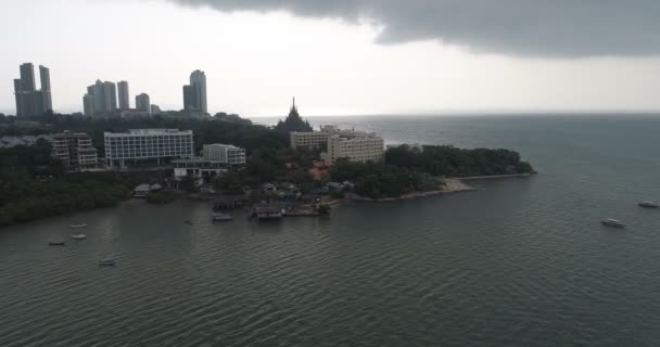 Vista Aérea Del Dron Pattaya Con Antiguo Templo Santuario Verdad — Vídeos de Stock