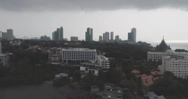 Letecká Dron Pohled Pattaya Starověkého Chrámu Svatyně Pravdy Moderní Mrakodrapy — Stock video