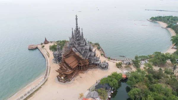 Vue Aérienne Dessus Ancien Temple Sanctuaire Vérité Pattaya Thaïlande — Photo