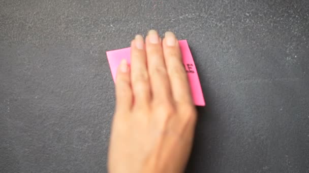 Sticky Note Blackboard Closeup Woman Hand Sticking Note Impossible Word — Stock Video