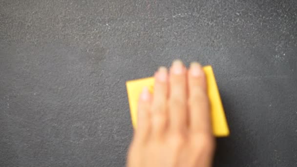 Sticky Note Blackboard Closeup Woman Hand Sticking Note Light Bulb — Stock Video