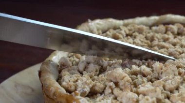 Fırından yeni çıkmış elmalı turta / portre Dilimleme taze elma pasta pişmiş