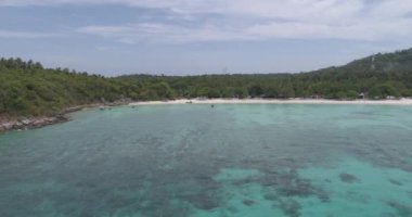 Palmiye ağaçları ve deniz ile hava görünümünü tekne / hava dron görünümü ile deniz ve palmiye ağaçları ile tropikal peyzaj tekneler