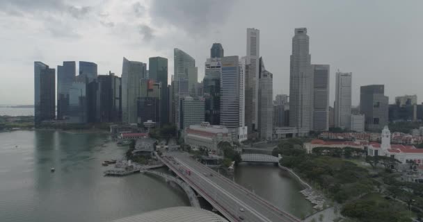 Widok Singapur Pochmurny Dzień Antenowe Nagrania Singapur Wieżowców Panoramę Miasta — Wideo stockowe