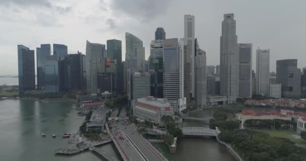 Luchtfoto Van Singapore Tijdens Bewolkte Dag Luchtfoto Beelden Van Singapore — Stockvideo
