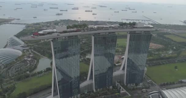 Widok Singapur Pochmurny Dzień Lotnicze Drone Widok Singapur Marina Bay — Wideo stockowe