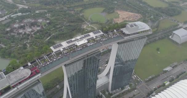 Widok Singapur Pochmurny Dzień Lotnicze Drone Widok Singapur Marina Bay — Wideo stockowe