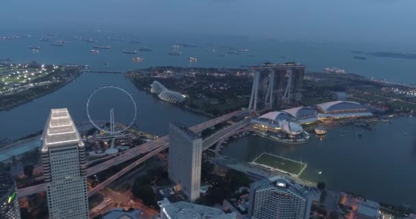 Vista Aérea Singapur Durante Noche Nublada Vista Aérea Del Dron — Vídeos de Stock