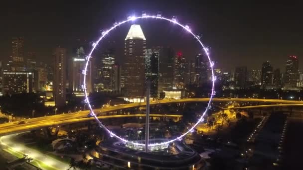 Вид Воздуха Сингапур Ночью Вид Воздуха Залив Марина Бей Сингапуре — стоковое видео