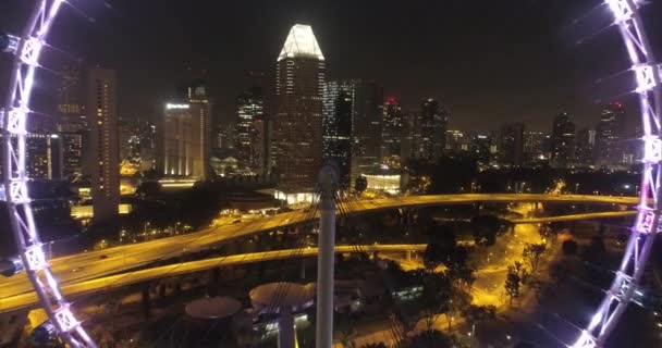 Пташиного Польоту Сінгапур Ніч Повітряних Drone View Сінгапур Marina Bay — стокове відео