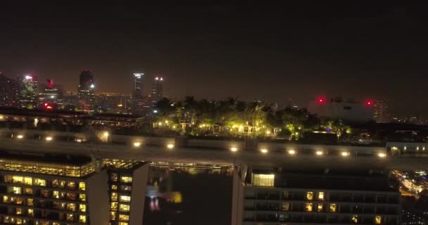 Flygfoto Över Singapore Natt Antenn Drönarvy Singapore Marina Bay Natten — Stockvideo