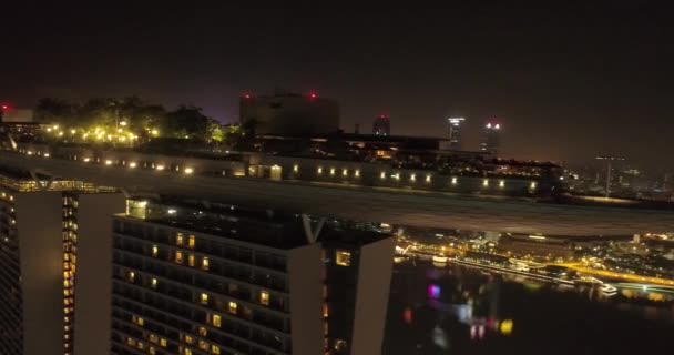 Luchtfoto Van Singapore Nacht Luchtfoto Drone Uitzicht Singapore Marina Bay — Stockvideo