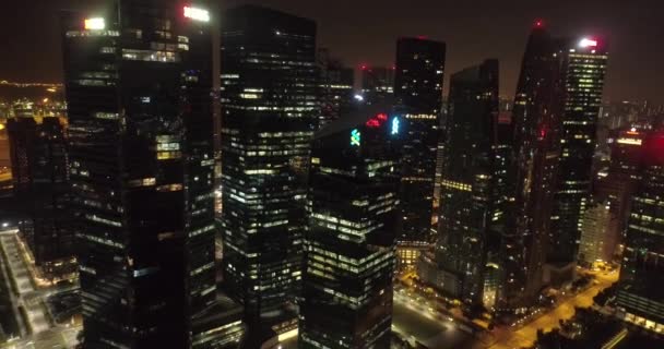 Vista Aerea Singapore Notte Riprese Aeree Grattacieli Singapore Con Skyline — Video Stock