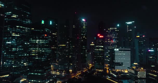 Vista Aerea Singapore Notte Riprese Aeree Grattacieli Singapore Con Skyline — Video Stock