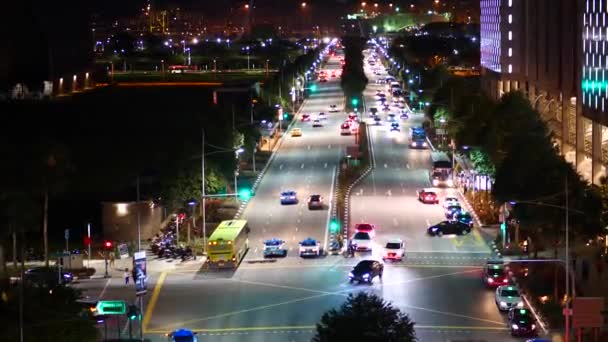 Voitures Circulation Dans Ville Nuit Vue Dessus Pont Sur Route — Video