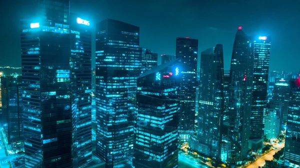 Aerial Drone View Singapore Skyscrapers City Skyline Night — Stock Photo, Image