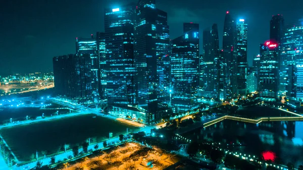 Vista Aérea Drones Arranha Céus Singapura Com Horizonte Cidade Noite — Fotografia de Stock