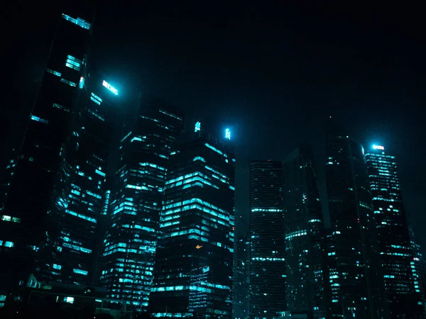 Сінгапур Місто Хмарочосів Ландшафту Skyline Вночі — стокове фото