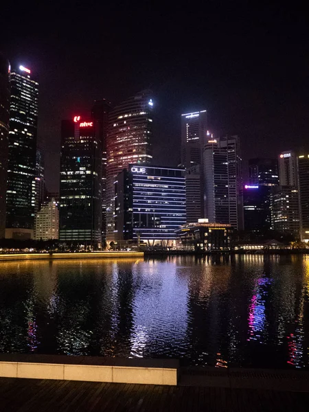 Сінгапур Місто Хмарочосів Ландшафту Skyline Вночі — стокове фото