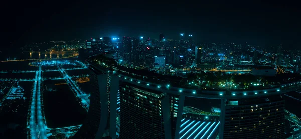 Vista Aérea Del Dron Singapur Marina Bay Por Noche Singapur — Foto de Stock