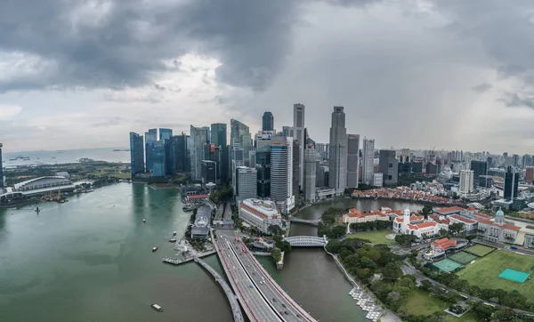 Luchtfoto Drone Weergave Van Singapore Wolkenkrabbers Met Skyline Van Stad — Stockfoto