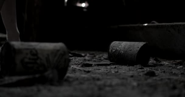 Woman Abandoned Building Closeup Woman Feet Walking Abandoned Dirty Building — Stock Video