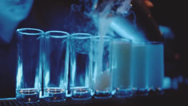 Slow Motion Shots Being Poured Dry Ice Steam Bar Night — 비디오