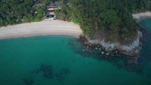 Aerial Drone View Tropical Empty Surin Beach Phuket Thailand — Stock Video